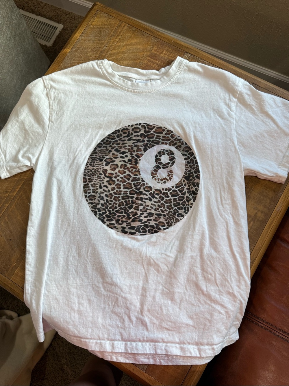 White Tee with Leopard 8-Ball Graphic